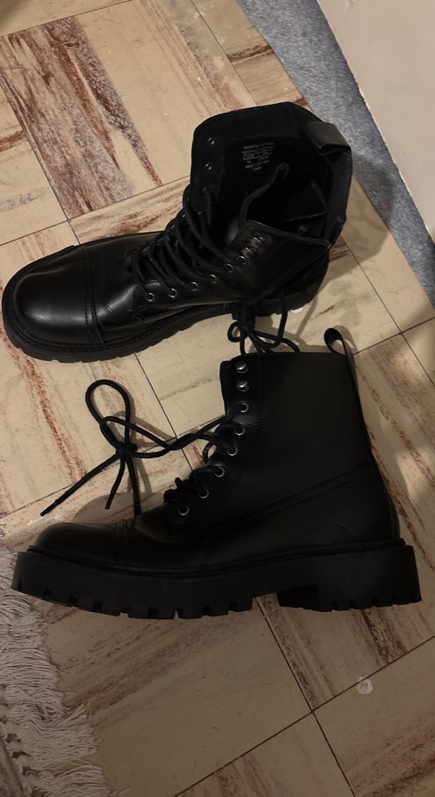 Siyah Deri Platformlu Pull and bear bot - Görsel 3