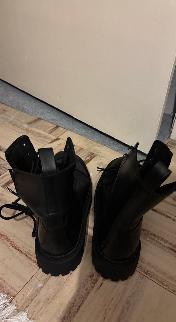 Siyah Deri Platformlu Pull and bear bot - Görsel 4