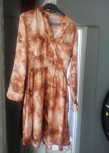 Düğmeli Uzun Kollu Bohem Batik Elbise - Görsel 2