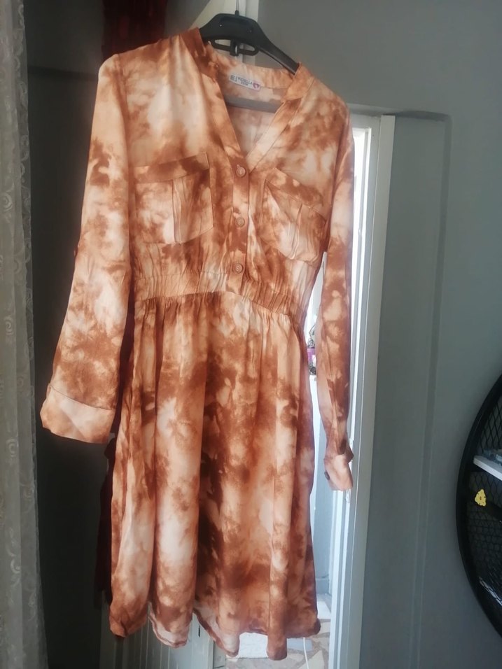 Düğmeli Uzun Kollu Bohem Batik Elbise - Görsel 2