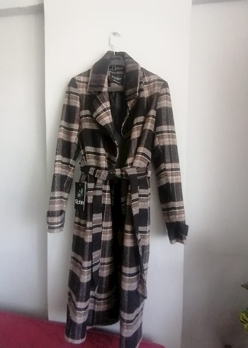 Kadın Kahverengi Ekoseli Uzun Kaban - Görsel 2