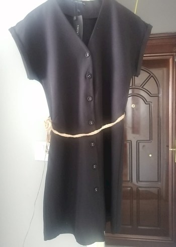 Siyah Midi Kemerli V Yakalı Kadın Elbise - Görsel 4