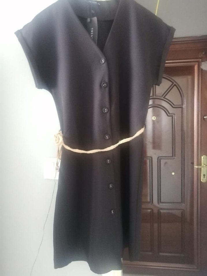 Siyah Midi Kemerli V Yakalı Kadın Elbise - Görsel 4