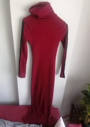 Bordo Uzun Kollu Balıkçı Yaka elbise - Görsel 2