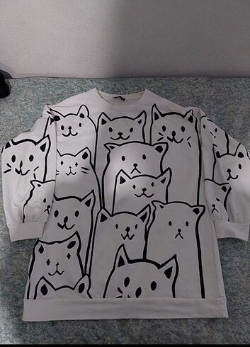 beyaz kedili sweatshirt