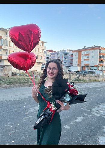 Yeşil Drapeli Askılı Midi Mezuniyet Elbisesi - Görsel 2