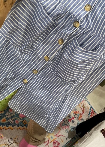 Düğmeli Çizgili Hamile Midi Elbise - Görsel 2