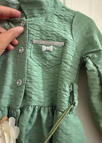 Kız Çocuk Yeşil uzun kollu elbise - Görsel 2