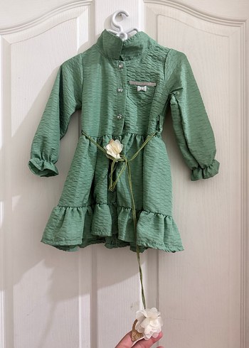 Kız Çocuk Yeşil uzun kollu elbise - Görsel 3