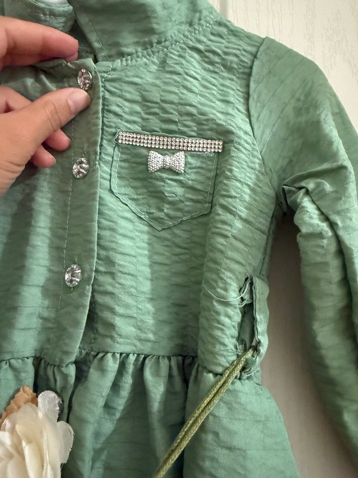 Kız Çocuk Yeşil uzun kollu elbise - Görsel 2