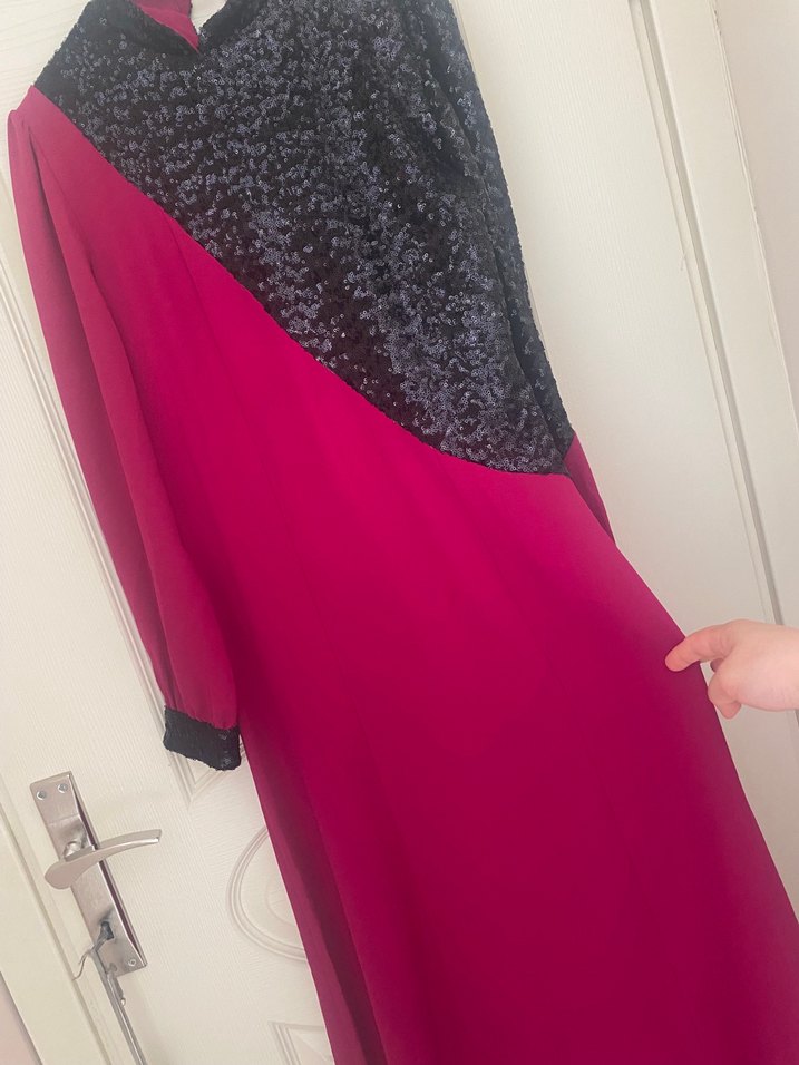 Bordo Vintage Desenli Uzun Elbise - Görsel 2