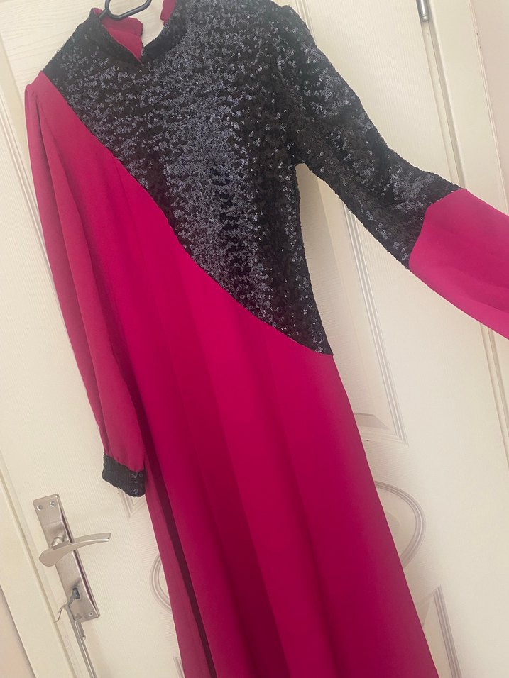 Bordo Vintage Desenli Uzun Elbise - Görsel 3