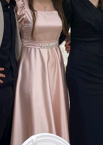 Pembe Uzun Drapeli Nişan Elbisesi
