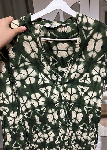 xs Beden Zara Yeşil Batik Desenli Uzun Bohem Elbise