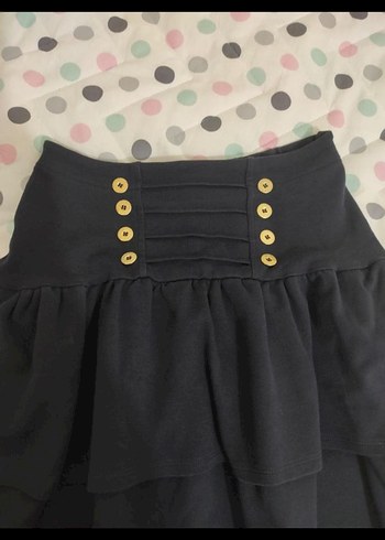 Düğmeli Lacivert Örme Penye Kumaş Kız Çocuk Mini Etek