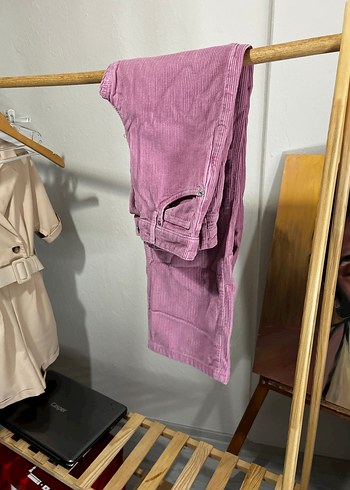 Düğmeli Pembe Normal Boy Kadın Keten Pantolon - Görsel 3