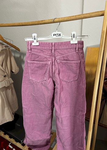 Düğmeli Pembe Normal Boy Kadın Keten Pantolon - Görsel 2