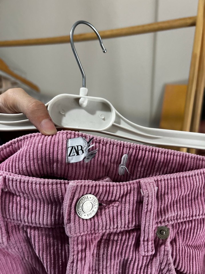 Düğmeli Pembe Normal Boy Kadın Keten Pantolon - Görsel 4