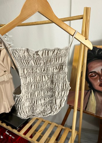 Bej Pilili Kısa Straplez Kadın Bustiyer - Görsel 3