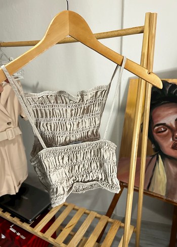 Bej Pilili Kısa Straplez Kadın Bustiyer - Görsel 4