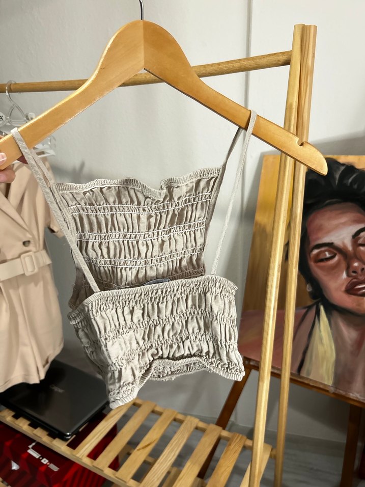 Bej Pilili Kısa Straplez Kadın Bustiyer - Görsel 4