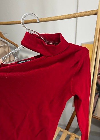 Kırmızı Yarım Boğazlı Kadın Süet Kazak - Görsel 3