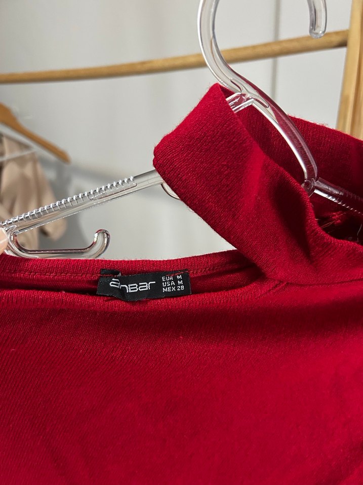 Kırmızı Yarım Boğazlı Kadın Süet Kazak - Görsel 4