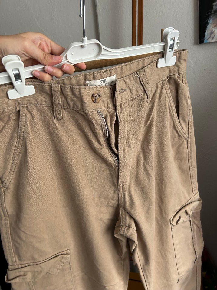 Kemerli Kahverengi Keten Rahat Pantolon - Görsel 3