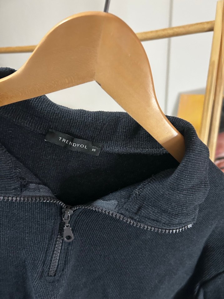 Fermuarlı Gri Yarım Fermuarlı Sweatshirt - Görsel 3