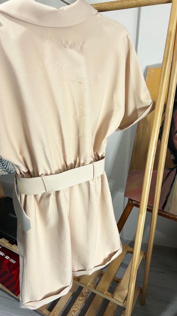 Bej Kemerli Kadın Mini Tulum - Görsel 4