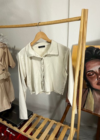 Bej Düğmeli Keten Kadın Gömlek - Görsel 2