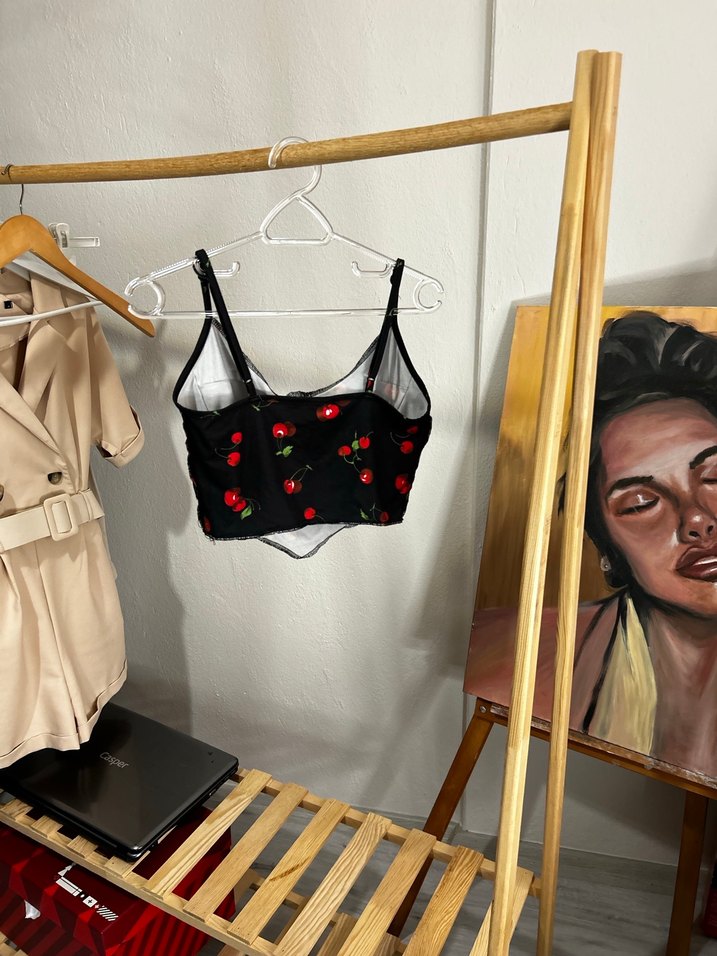 Siyah Desenli Mini Straplez Büstiyer - Görsel 3