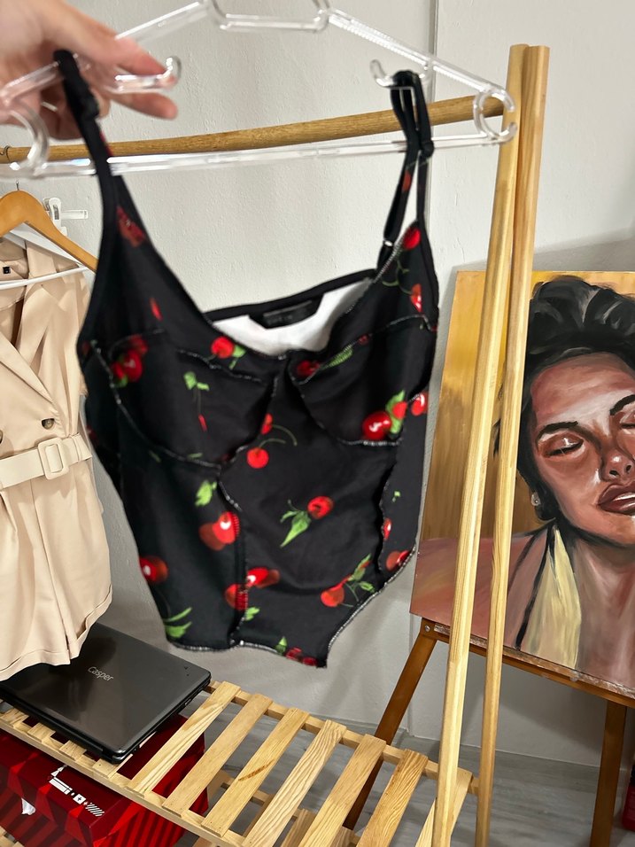 Siyah Desenli Mini Straplez Büstiyer - Görsel 5