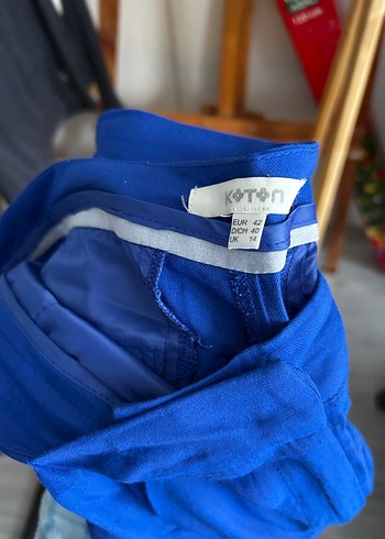 Kadın Mavi Midi Saten Kemerli Bol Pantolon - Görsel 4