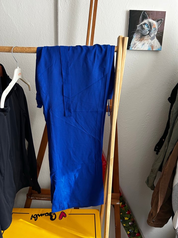 Kadın Mavi Midi Saten Kemerli Bol Pantolon - Görsel 3