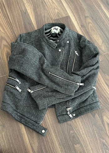 Gri Fermuarlı Kadın Biker Ceket - Görsel 7