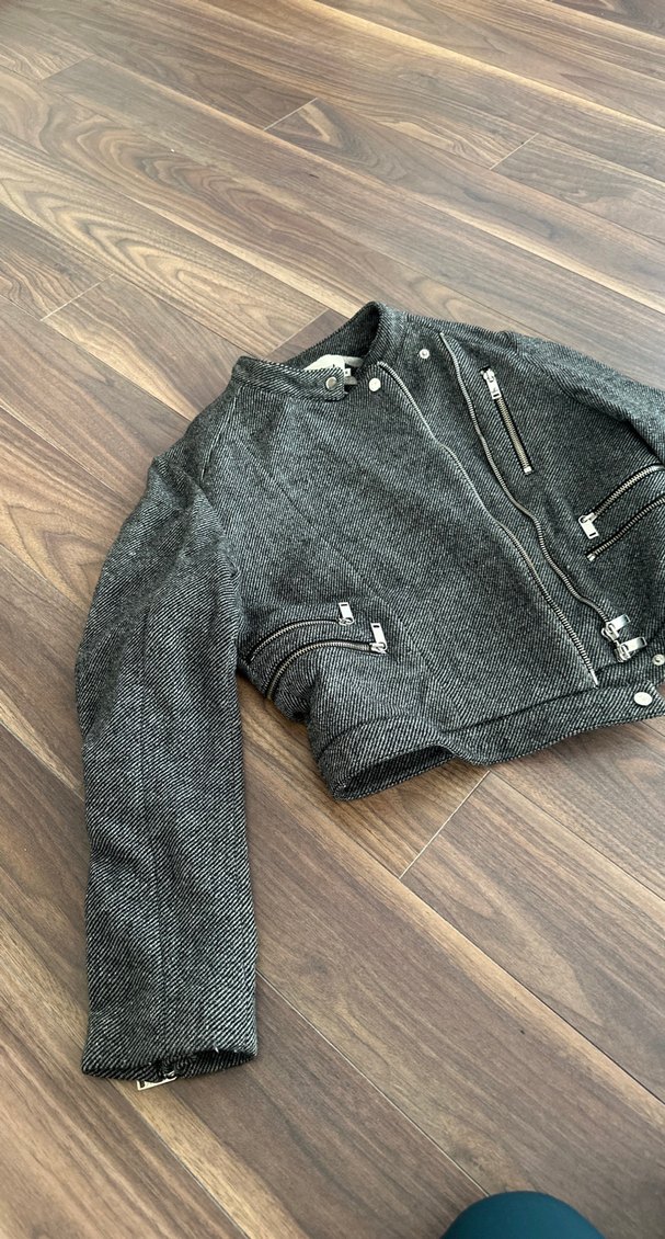 Gri Fermuarlı Kadın Biker Ceket - Görsel 3