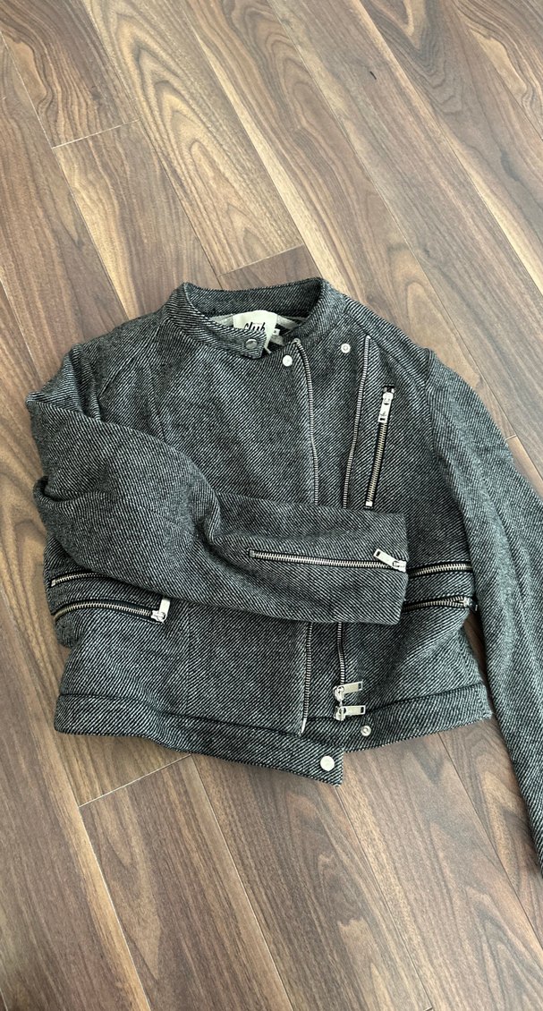 Gri Fermuarlı Kadın Biker Ceket - Görsel 4