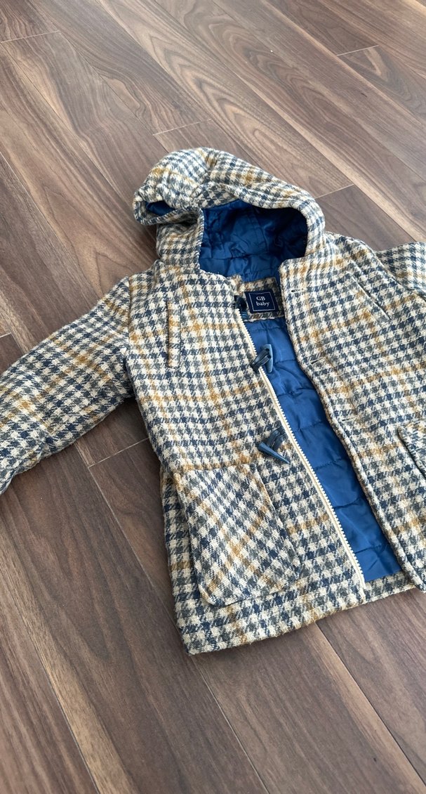 Sarı Ekose Desenli Erkek Çocuk Kapüşonlu Ceket - Görsel 2