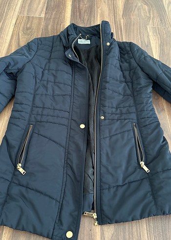 Fermuarlı Siyah Kadın Midi Mont - Görsel 2