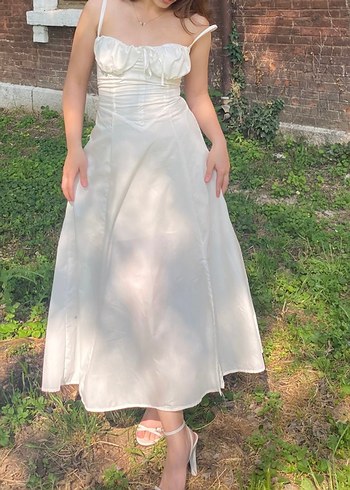 Beyaz Bohem Midi A-Line Elbise