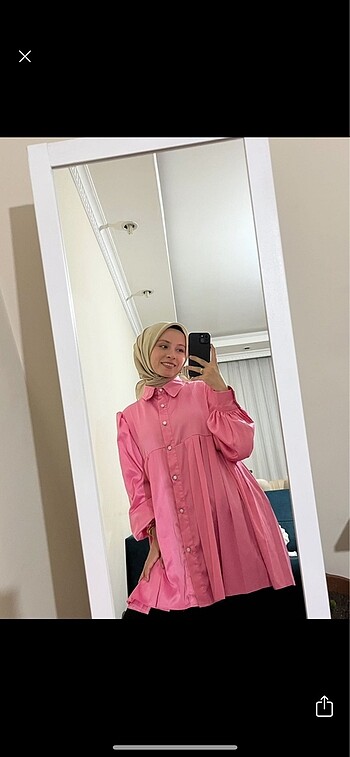 Pembe şık tunik gömlek özsarıçam