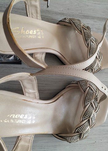 Bej Taşlı Topuklu Kadın Ayakkabı - Görsel 9