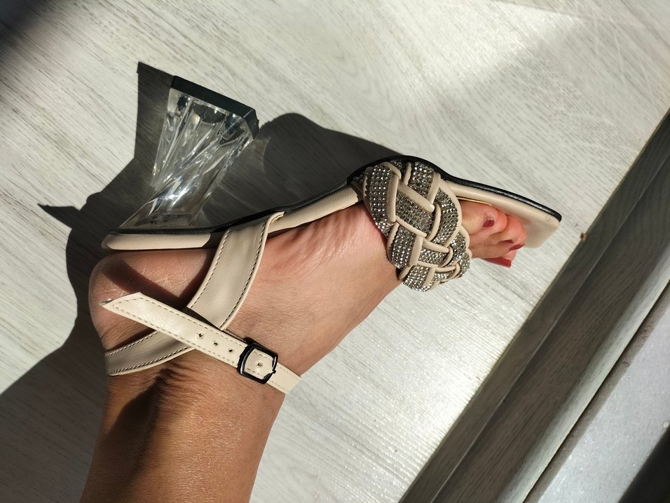 Bej Taşlı Topuklu Kadın Ayakkabı - Görsel 5