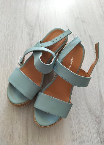 Mavi Pastel Dolgu Topuklu Kadın Sandalet - Görsel 12