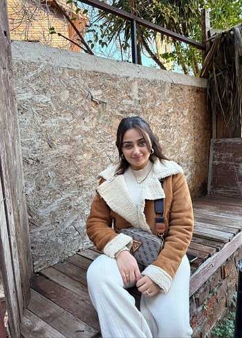 Kürk Detaylı Camel Süet Kadın Kış Ceketi - Görsel 2