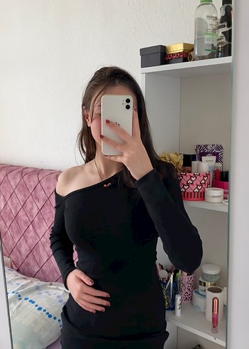 xs Beden siyah Renk Tek kol Siyah Kadın Kalem Elbise