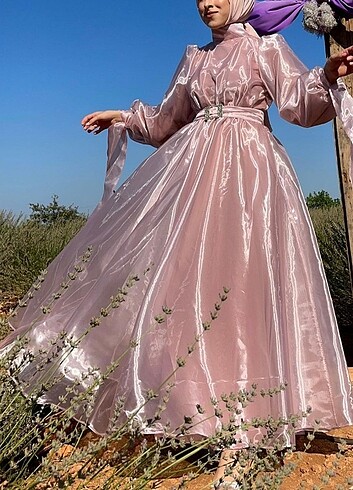 Abiye Fema butik satılık pembe abiye organze