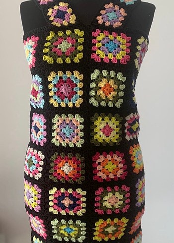 El Yapımı Renkli Örgü Bohem Kadın Elbise - Görsel 4