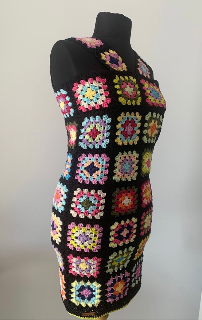 El Yapımı Renkli Örgü Bohem Kadın Elbise - Görsel 3